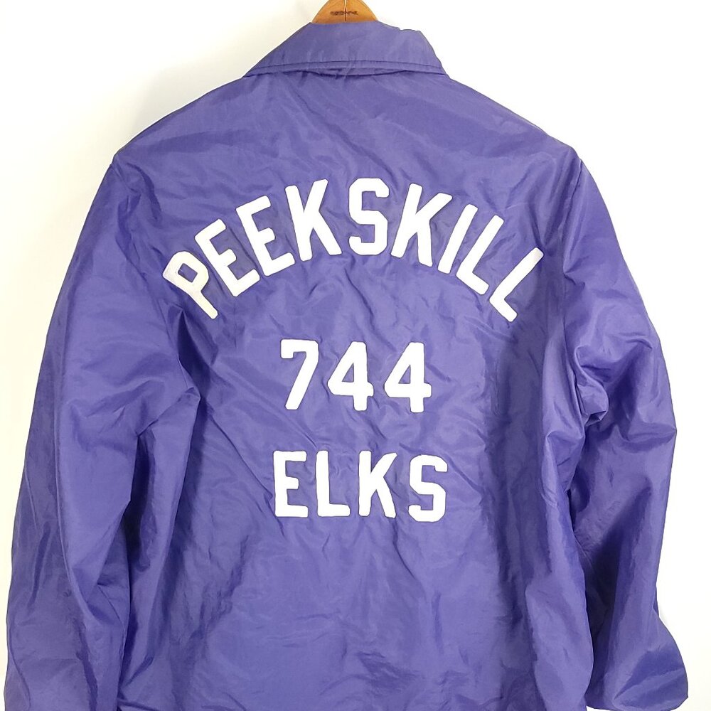Vtg Warm Up Satin Jacket Men's XL Purple Peekskill Elks Snap Front Distressed - Picture 6 of 14